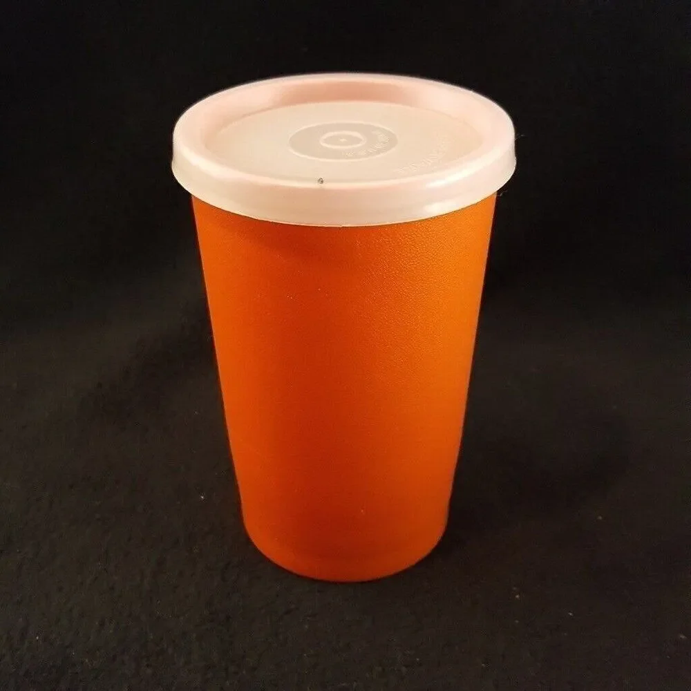 Vintage Tupperware Square Container 1516-4 Tumbler 1320 Lid 873-20 Orange Lot 5